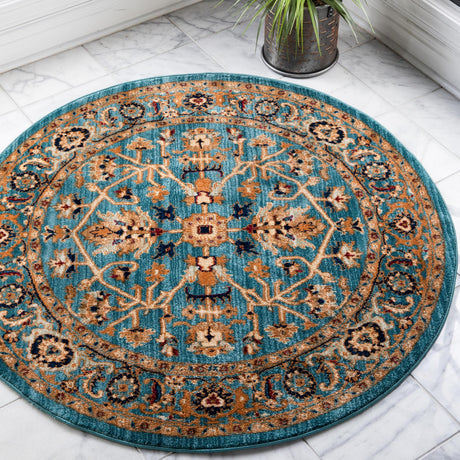 Turquoise 4' 5 x 4' 5 Dorchester Round Area Rug 100% Polypropylene With Cotton Foundation Carpet for Living, Dining, Office, Bedrooms for Sale at Rug Engine