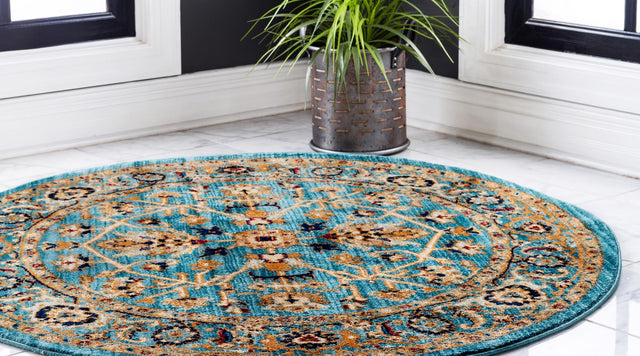 Turquoise 4' 5 x 4' 5 Dorchester Round Area Rug 100% Polypropylene With Cotton Foundation Carpet for Living, Dining, Office, Bedrooms for Sale at Rug Engine