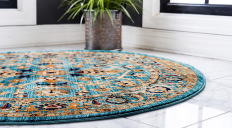 Turquoise 4' 5 x 4' 5 Dorchester Round Area Rug 100% Polypropylene With Cotton Foundation Carpet for Living, Dining, Office, Bedrooms for Sale at Rug Engine