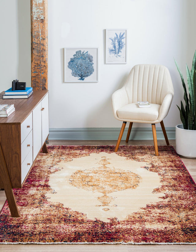 Red 4' 1 x 6' 1 Dorchester Rectangle Area Rug 100% Polypropylene With Cotton Foundation Carpet for Living, Dining, Office, Bedrooms for Sale at Rug Engine