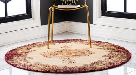 Red 4' 5 x 4' 5 Dorchester Round Area Rug 100% Polypropylene With Cotton Foundation Carpet for Living, Dining, Office, Bedrooms for Sale at Rug Engine