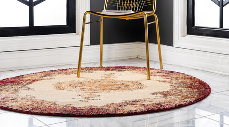 Red 4' 5 x 4' 5 Dorchester Round Area Rug 100% Polypropylene With Cotton Foundation Carpet for Living, Dining, Office, Bedrooms for Sale at Rug Engine