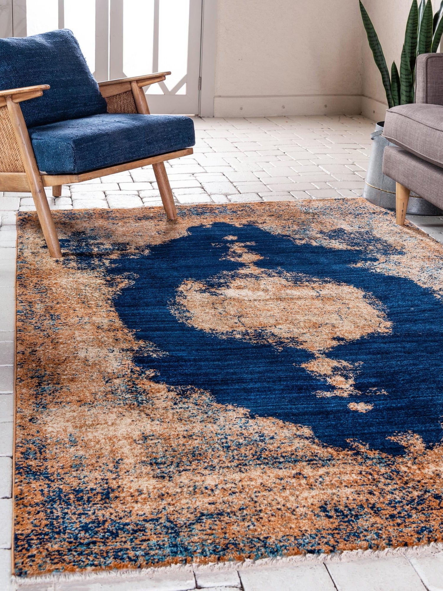 Navy Blue 4' 1 x 6' 1 Dorchester Rectangle Area Rug 100% Polypropylene With Cotton Foundation Carpet for Living, Dining, Office, Bedrooms for Sale at Rug Engine