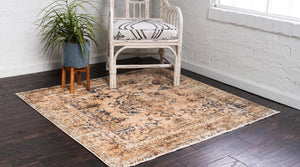 Tan 4' 5 x 4' 5 Dorchester Square Area Rug 100% Polypropylene With Cotton Foundation Carpet for Living, Dining, Office, Bedrooms for Sale at Rug Engine