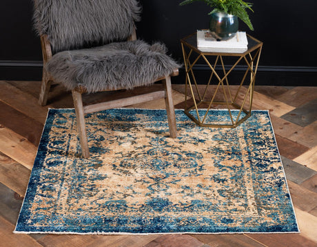 Blue 4' 5 x 4' 5 Dorchester Square Area Rug 100% Polypropylene With Cotton Foundation Carpet for Living, Dining, Office, Bedrooms for Sale at Rug Engine