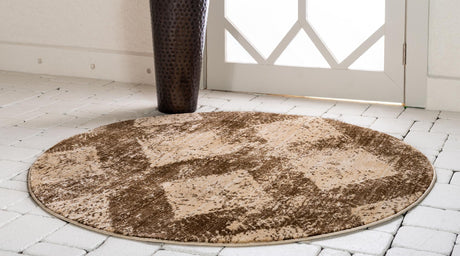 Brown 8' x 8' Dorchester Round Area Rug 100% Polypropylene With Cotton Foundation Carpet for Living, Dining, Office, Bedrooms for Sale at Rug Engine