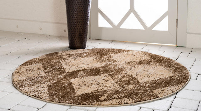 Brown 8' x 8' Dorchester Round Area Rug 100% Polypropylene With Cotton Foundation Carpet for Living, Dining, Office, Bedrooms for Sale at Rug Engine