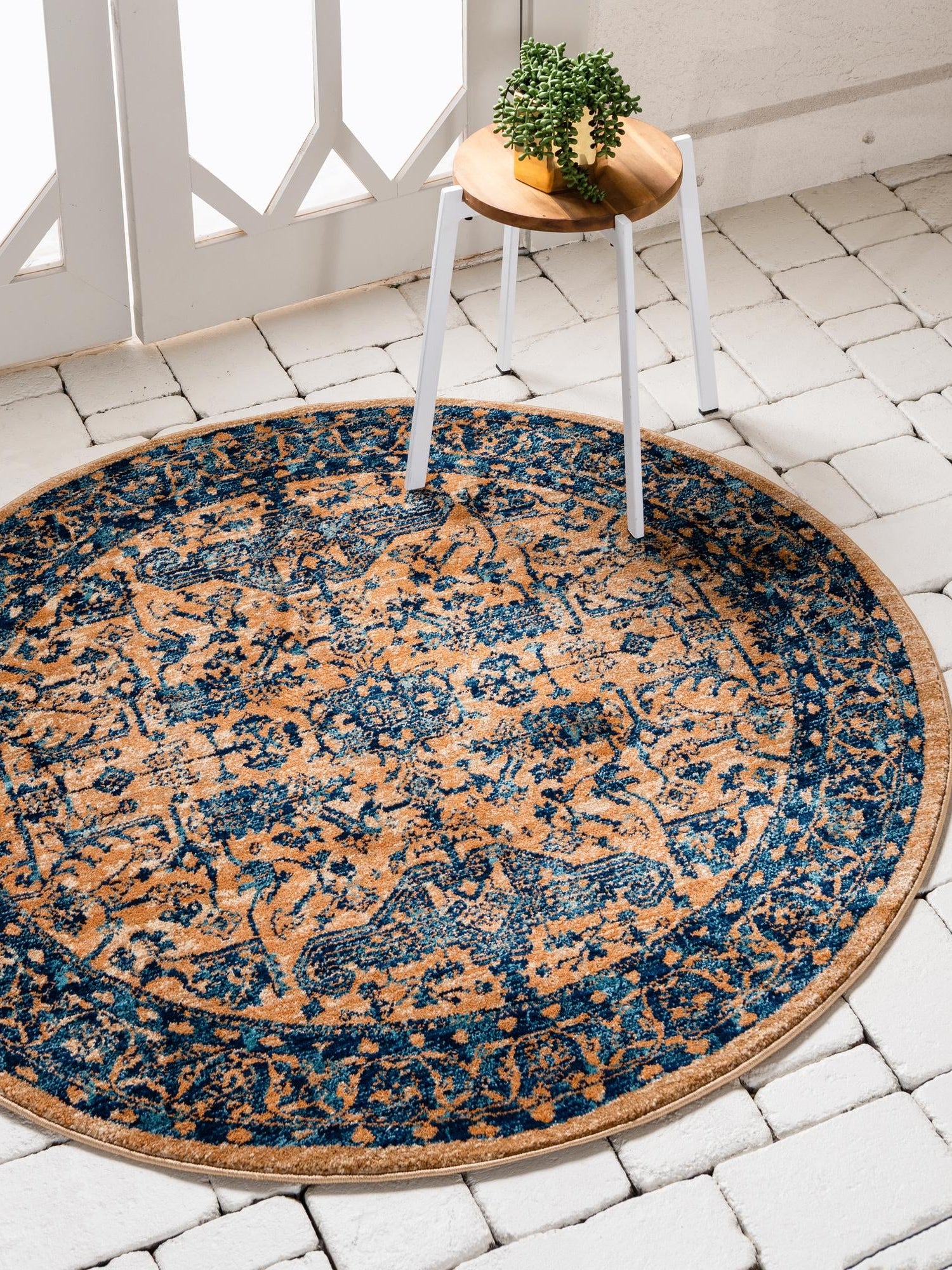 Orange 8' x 8' Dorchester Round Area Rug 100% Polypropylene With Cotton Foundation Carpet for Living, Dining, Office, Bedrooms for Sale at Rug Engine