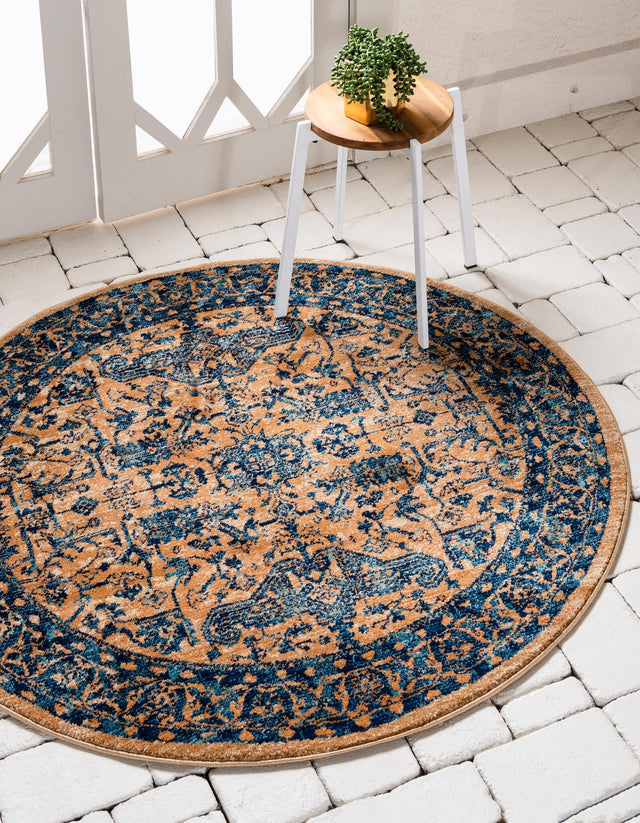 Orange 8' x 8' Dorchester Round Area Rug 100% Polypropylene With Cotton Foundation Carpet for Living, Dining, Office, Bedrooms for Sale at Rug Engine