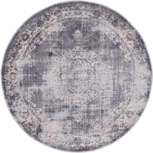 Gray 3' 3 x 3' 3 Leila Round Area Rug 85% Polypropylene & 15% Polyester Durable Traditional Carpet for Kitchens, Bedrooms, Living Rooms, Office for Sale at Rug Engine