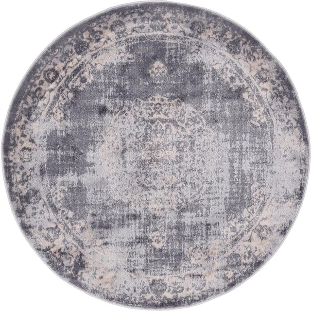Gray 3' 3 x 3' 3 Leila Round Area Rug 85% Polypropylene & 15% Polyester Durable Traditional Carpet for Kitchens, Bedrooms, Living Rooms, Office for Sale at Rug Engine