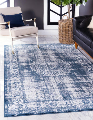 Dark Blue 5' 3 x 8' Leila Rectangle Area Rug 85% Polypropylene & 15% Polyester Durable Traditional Carpet for Kitchens, Bedrooms, Living Rooms, Office for Sale at Rug Engine