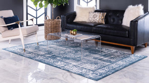Dark Blue 5' 3 x 8' Leila Rectangle Area Rug 85% Polypropylene & 15% Polyester Durable Traditional Carpet for Kitchens, Bedrooms, Living Rooms, Office for Sale at Rug Engine