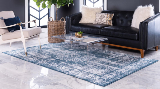 Dark Blue 5' 3 x 8' Leila Rectangle Area Rug 85% Polypropylene & 15% Polyester Durable Traditional Carpet for Kitchens, Bedrooms, Living Rooms, Office for Sale at Rug Engine