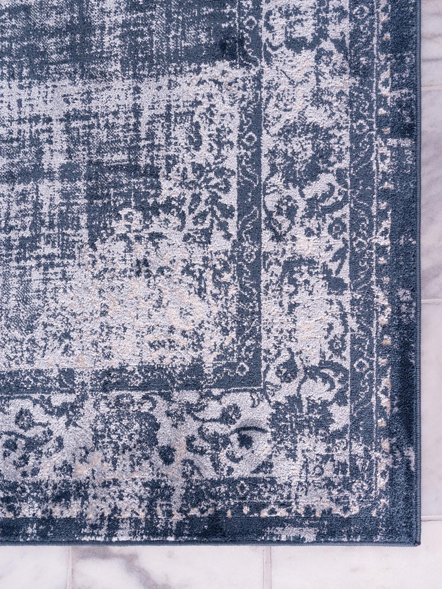 Dark Blue 5' 3 x 8' Leila Rectangle Area Rug 85% Polypropylene & 15% Polyester Durable Traditional Carpet for Kitchens, Bedrooms, Living Rooms, Office for Sale at Rug Engine