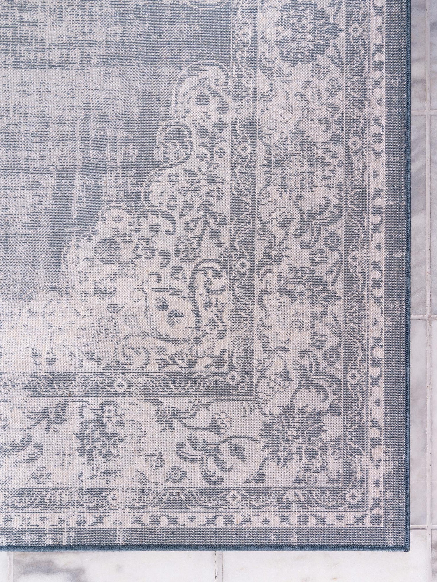 Dark Blue 5' 3 x 8' Leila Rectangle Area Rug 85% Polypropylene & 15% Polyester Durable Traditional Carpet for Kitchens, Bedrooms, Living Rooms, Office for Sale at Rug Engine