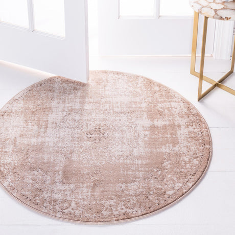Beige 3' 3 x 3' 3 Leila Round Area Rug 85% Polypropylene & 15% Polyester Durable Traditional Carpet for Kitchens, Bedrooms, Living Rooms, Office for Sale at Rug Engine
