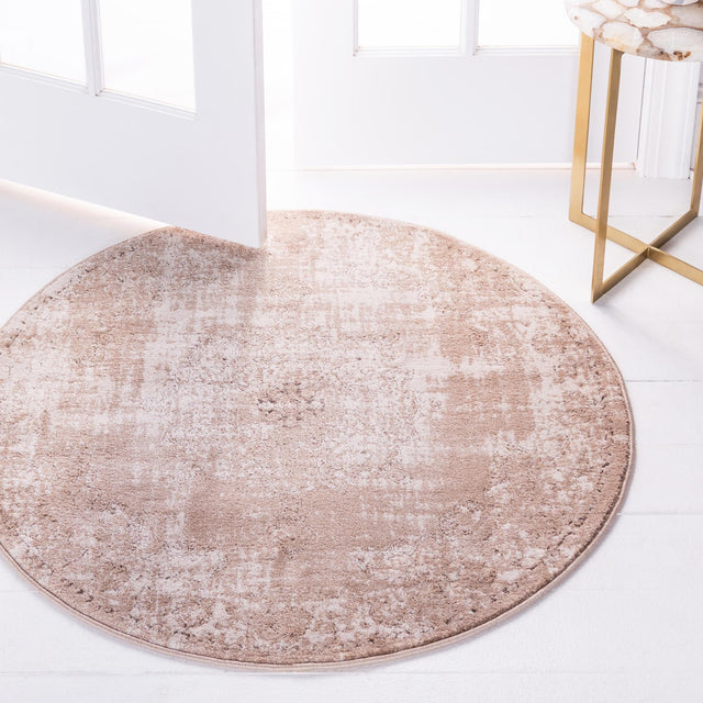 Beige 3' 3 x 3' 3 Leila Round Area Rug 85% Polypropylene & 15% Polyester Durable Traditional Carpet for Kitchens, Bedrooms, Living Rooms, Office for Sale at Rug Engine
