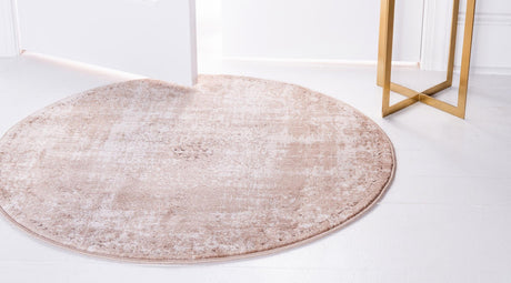 Beige 3' 3 x 3' 3 Leila Round Area Rug 85% Polypropylene & 15% Polyester Durable Traditional Carpet for Kitchens, Bedrooms, Living Rooms, Office for Sale at Rug Engine