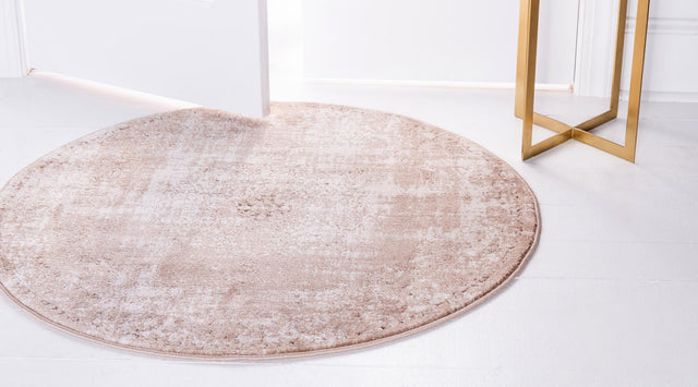Beige 3' 3 x 3' 3 Leila Round Area Rug 85% Polypropylene & 15% Polyester Durable Traditional Carpet for Kitchens, Bedrooms, Living Rooms, Office for Sale at Rug Engine