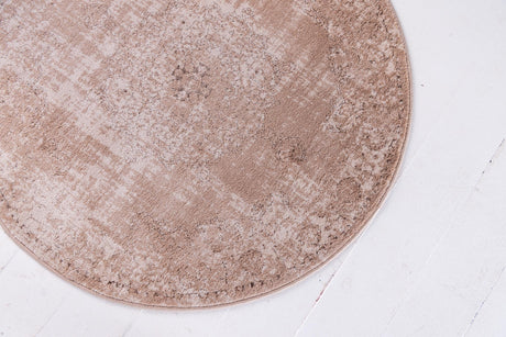 Beige 3' 3 x 3' 3 Leila Round Area Rug 85% Polypropylene & 15% Polyester Durable Traditional Carpet for Kitchens, Bedrooms, Living Rooms, Office for Sale at Rug Engine