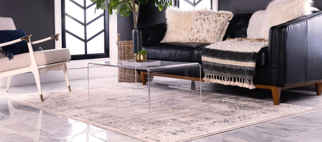 Beige and Blue 2' 2 x 3' 1 Leila Rectangle Area Rug 85% Polypropylene & 15% Polyester Durable Traditional Carpet for Kitchens, Bedrooms, Living Rooms, Office for Sale at Rug Engine