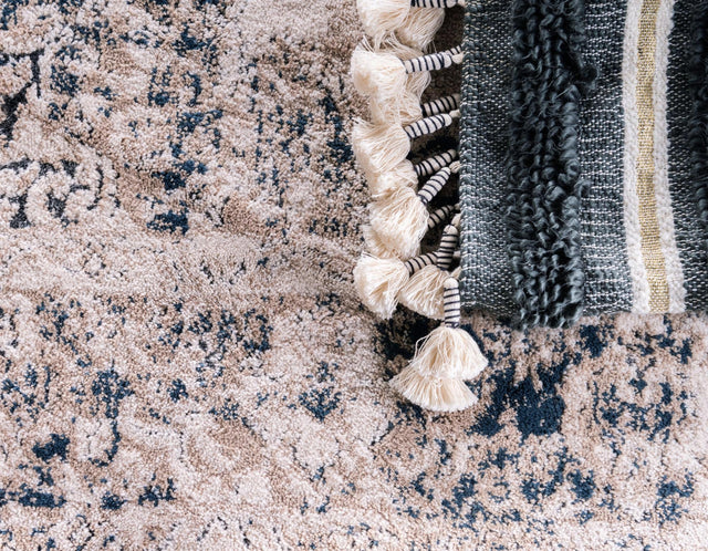 Beige and Blue 2' 2 x 3' 1 Leila Rectangle Area Rug 85% Polypropylene & 15% Polyester Durable Traditional Carpet for Kitchens, Bedrooms, Living Rooms, Office for Sale at Rug Engine
