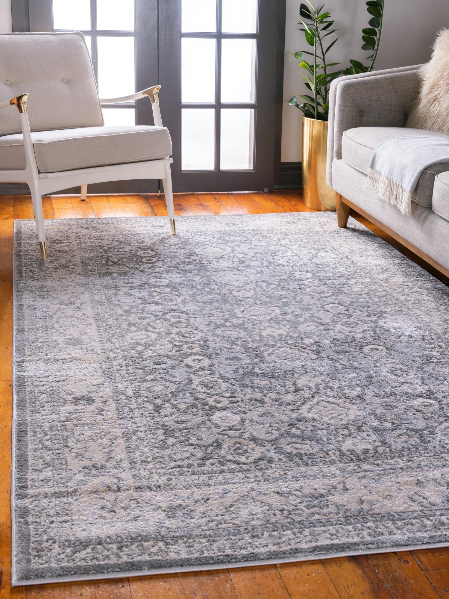 Gray 5' 3 x 8' Leila Rectangle Area Rug 85% Polypropylene & 15% Polyester Durable Traditional Carpet for Kitchens, Bedrooms, Living Rooms, Office for Sale at Rug Engine