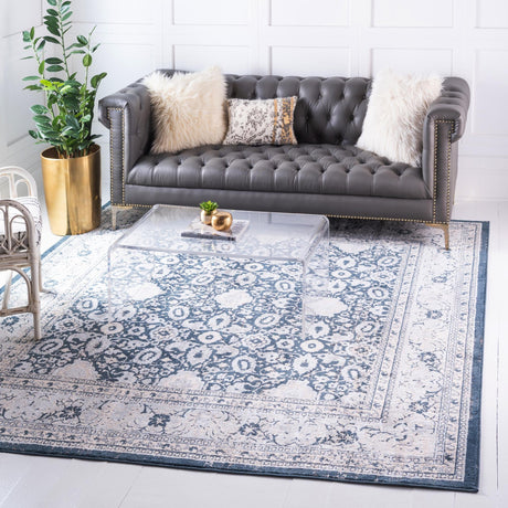 Dark Blue 7' 10 x 7' 10 Leila Square Area Rug 85% Polypropylene & 15% Polyester Durable Traditional Carpet for Kitchens, Bedrooms, Living Rooms, Office for Sale at Rug Engine