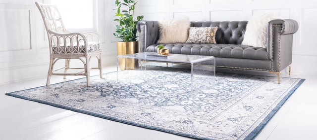 Dark Blue 7' 10 x 7' 10 Leila Square Area Rug 85% Polypropylene & 15% Polyester Durable Traditional Carpet for Kitchens, Bedrooms, Living Rooms, Office for Sale at Rug Engine