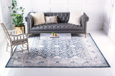 Dark Blue 7' 10 x 7' 10 Leila Square Area Rug 85% Polypropylene & 15% Polyester Durable Traditional Carpet for Kitchens, Bedrooms, Living Rooms, Office for Sale at Rug Engine