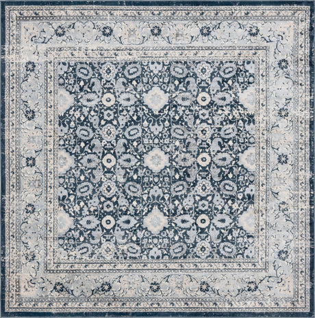 Dark Blue 7' 10 x 7' 10 Leila Square Area Rug 85% Polypropylene & 15% Polyester Durable Traditional Carpet for Kitchens, Bedrooms, Living Rooms, Office for Sale at Rug Engine