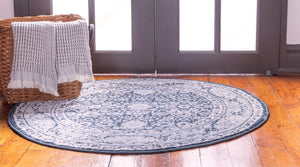 Dark Blue 3' 3 x 3' 3 Leila Round Area Rug 85% Polypropylene & 15% Polyester Durable Traditional Carpet for Kitchens, Bedrooms, Living Rooms, Office for Sale at Rug Engine