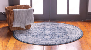 Dark Blue 3' 3 x 3' 3 Leila Round Area Rug 85% Polypropylene & 15% Polyester Durable Traditional Carpet for Kitchens, Bedrooms, Living Rooms, Office for Sale at Rug Engine