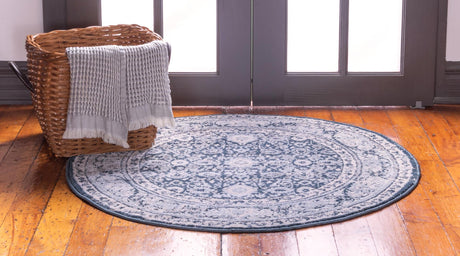 Dark Blue 3' 3 x 3' 3 Leila Round Area Rug 85% Polypropylene & 15% Polyester Durable Traditional Carpet for Kitchens, Bedrooms, Living Rooms, Office for Sale at Rug Engine