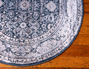 Dark Blue 3' 3 x 3' 3 Leila Round Area Rug 85% Polypropylene & 15% Polyester Durable Traditional Carpet for Kitchens, Bedrooms, Living Rooms, Office for Sale at Rug Engine