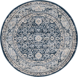 Dark Blue 3' 3 x 3' 3 Leila Round Area Rug 85% Polypropylene & 15% Polyester Durable Traditional Carpet for Kitchens, Bedrooms, Living Rooms, Office for Sale at Rug Engine