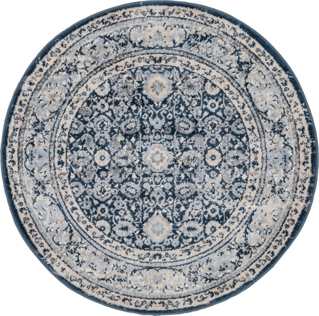 Dark Blue 3' 3 x 3' 3 Leila Round Area Rug 85% Polypropylene & 15% Polyester Durable Traditional Carpet for Kitchens, Bedrooms, Living Rooms, Office for Sale at Rug Engine