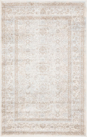 Cream 3' 3 x 5' 3 Leila Rectangle Area Rug 85% Polypropylene & 15% Polyester Durable Traditional Carpet for Kitchens, Bedrooms, Living Rooms, Office for Sale at Rug Engine