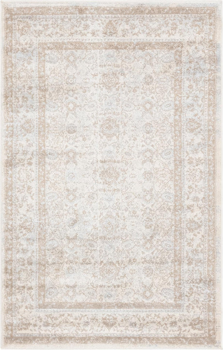 Cream 3' 3 x 5' 3 Leila Rectangle Area Rug 85% Polypropylene & 15% Polyester Durable Traditional Carpet for Kitchens, Bedrooms, Living Rooms, Office for Sale at Rug Engine