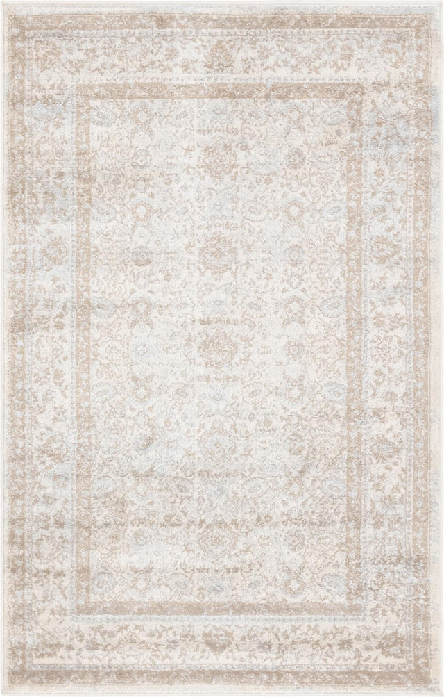 Cream 3' 3 x 5' 3 Leila Rectangle Area Rug 85% Polypropylene & 15% Polyester Durable Traditional Carpet for Kitchens, Bedrooms, Living Rooms, Office for Sale at Rug Engine