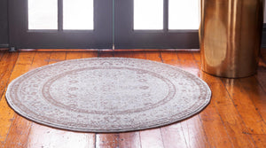 Cream 6' 1 x 6' 1 Leila Round Area Rug 85% Polypropylene & 15% Polyester Durable Traditional Carpet for Kitchens, Bedrooms, Living Rooms, Office for Sale at Rug Engine