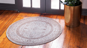 Cream 6' 1 x 6' 1 Leila Round Area Rug 85% Polypropylene & 15% Polyester Durable Traditional Carpet for Kitchens, Bedrooms, Living Rooms, Office for Sale at Rug Engine