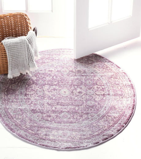 Violet 3' 3 x 3' 3 Leila Round Area Rug 85% Polypropylene & 15% Polyester Durable Traditional Carpet for Kitchens, Bedrooms, Living Rooms, Office for Sale at Rug Engine