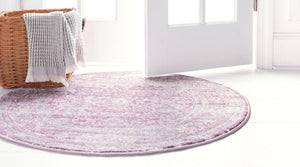 Violet 3' 3 x 3' 3 Leila Round Area Rug 85% Polypropylene & 15% Polyester Durable Traditional Carpet for Kitchens, Bedrooms, Living Rooms, Office for Sale at Rug Engine