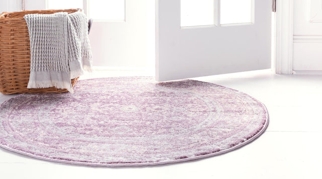 Violet 3' 3 x 3' 3 Leila Round Area Rug 85% Polypropylene & 15% Polyester Durable Traditional Carpet for Kitchens, Bedrooms, Living Rooms, Office for Sale at Rug Engine