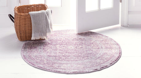 Violet 3' 3 x 3' 3 Leila Round Area Rug 85% Polypropylene & 15% Polyester Durable Traditional Carpet for Kitchens, Bedrooms, Living Rooms, Office for Sale at Rug Engine