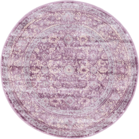Violet 3' 3 x 3' 3 Leila Round Area Rug 85% Polypropylene & 15% Polyester Durable Traditional Carpet for Kitchens, Bedrooms, Living Rooms, Office for Sale at Rug Engine