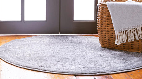 Gray 3' 3 x 3' 3 Leila Round Area Rug 85% Polypropylene & 15% Polyester Durable Traditional Carpet for Kitchens, Bedrooms, Living Rooms, Office for Sale at Rug Engine