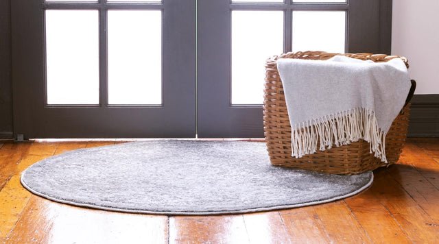 Gray 3' 3 x 3' 3 Leila Round Area Rug 85% Polypropylene & 15% Polyester Durable Traditional Carpet for Kitchens, Bedrooms, Living Rooms, Office for Sale at Rug Engine